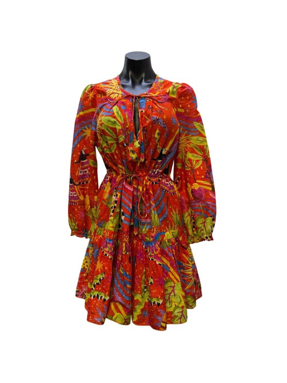 Farm Rio Red Multicolor Long-Sleeve Mini Dress S